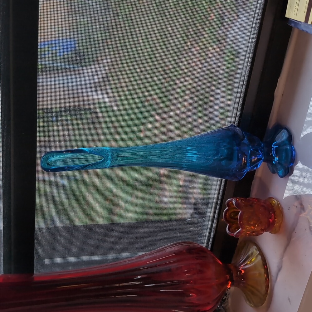 VINTAGE Colonial Ocean Blue Stretch Glass Footed B